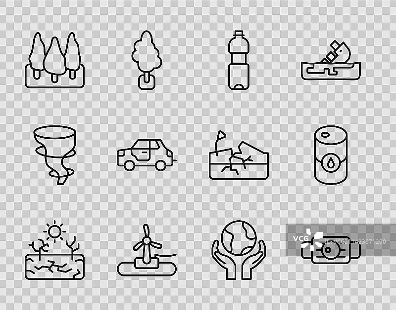 一套线条：干旱、医用防护口罩和水瓶图片素材