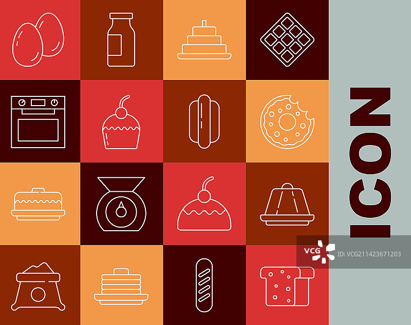 面包吐司布丁蛋奶冻甜甜圈蛋糕线条图片素材