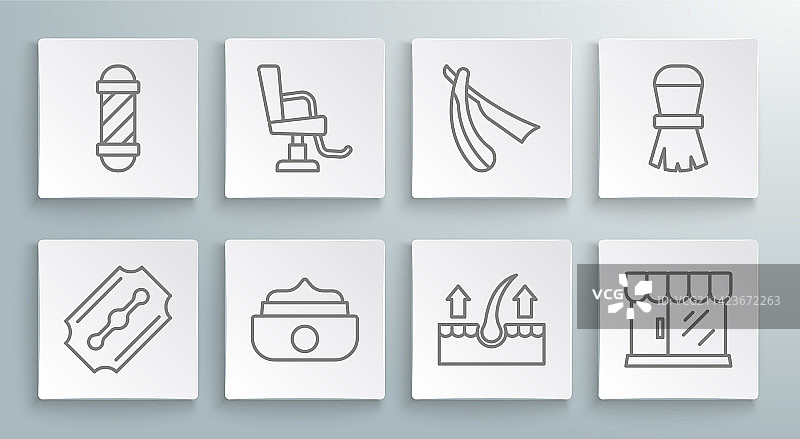 理发店用剃须刀、理发椅、发蜡套装图片素材