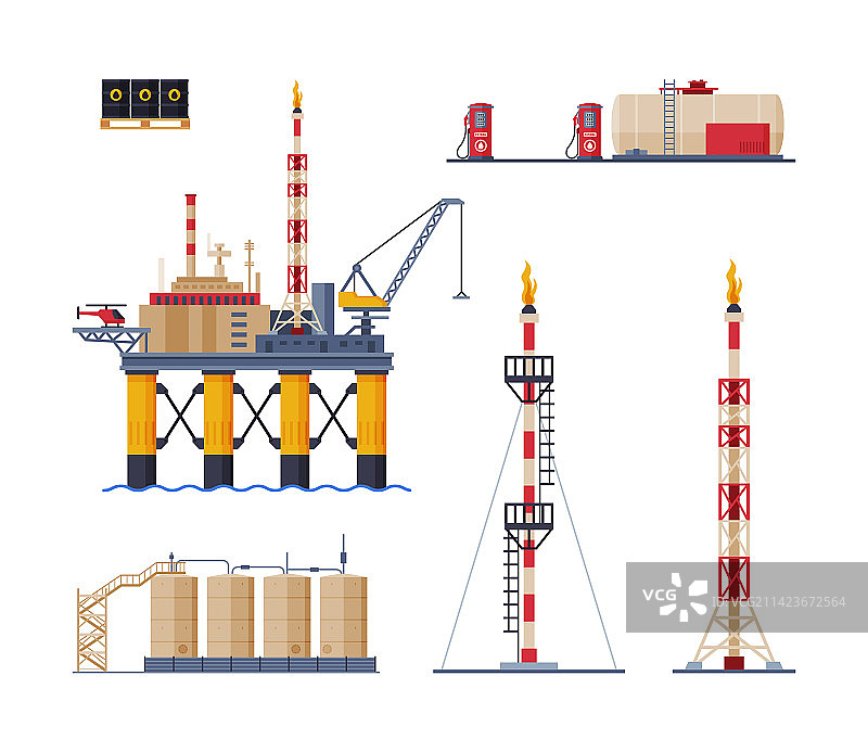 带塔架的石油和汽油工业工厂图片素材