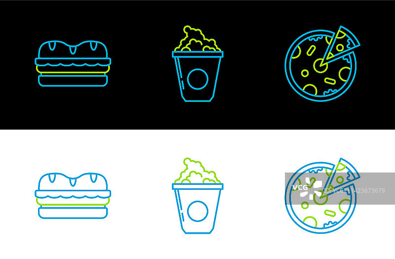 披萨三明治和纸板爆米花banner图片素材