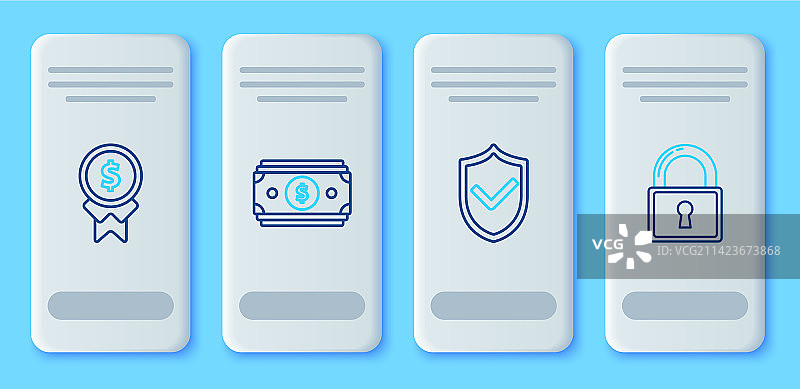 纸币现金盾牌堆叠线性图标图片素材