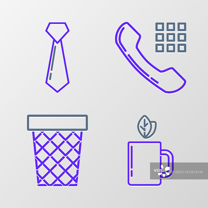 茶杯茶叶垃圾桶电话线条组合图片素材