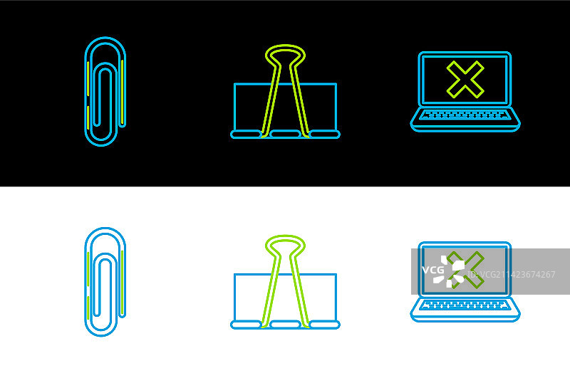线条、笔记本电脑和屏幕上的叉号纸图片素材