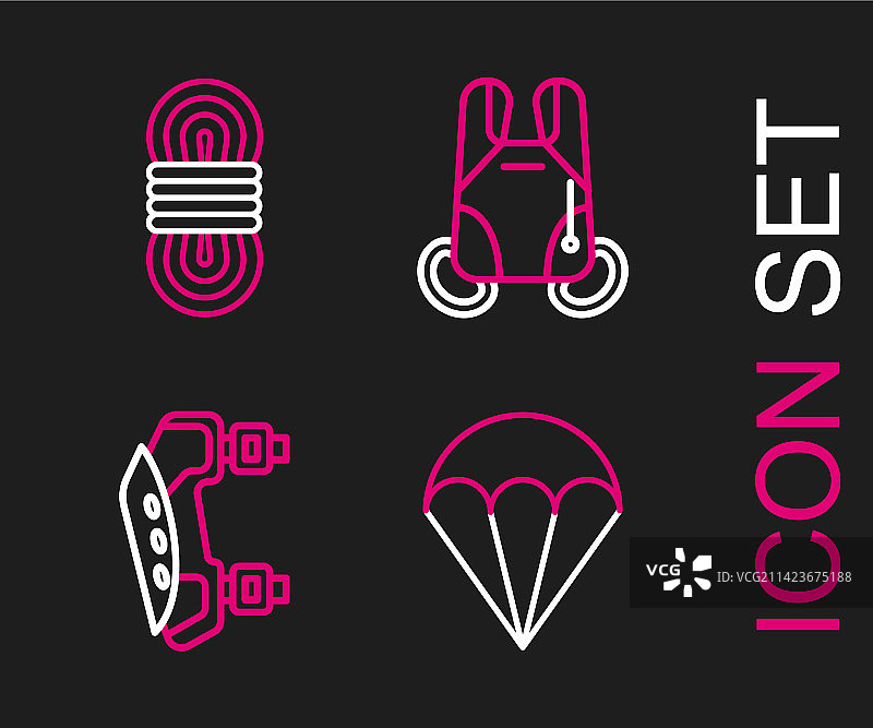 降落伞、护膝和攀岩绳线条组合图片素材