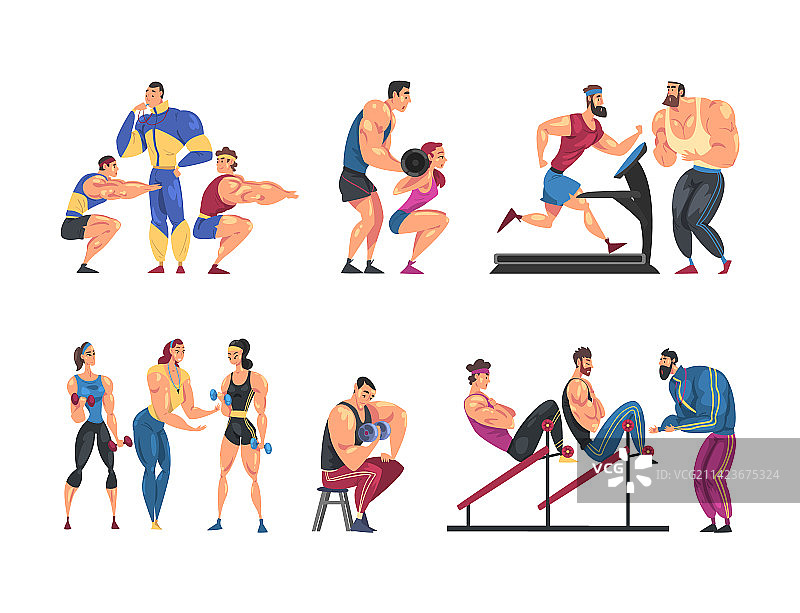 在健身房训练的健壮男人和女人图片素材