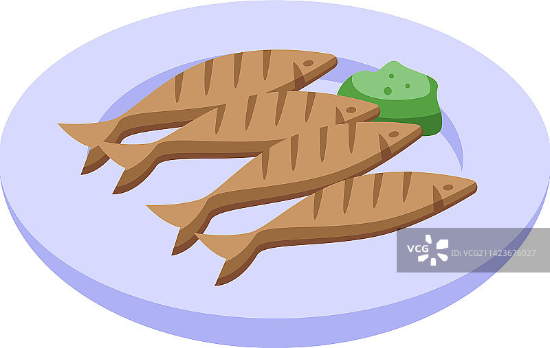 2.5D风格的炸沙丁鱼海鲜图标图片素材