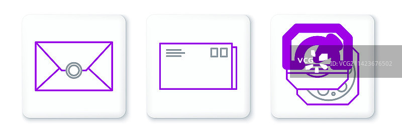 纸板盒披萨、信封线性图标图片素材