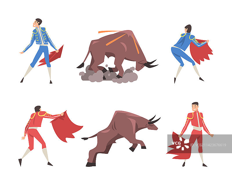 斗牛士与愤怒的公牛搏斗图片素材