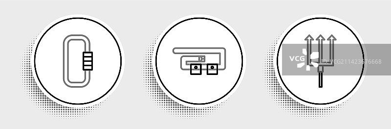 海神三叉戟、登山扣与潜水线条图标图片素材
