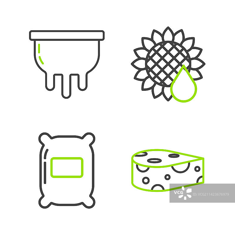 奶酪面粉袋向日葵牛蹄线条组合图片素材