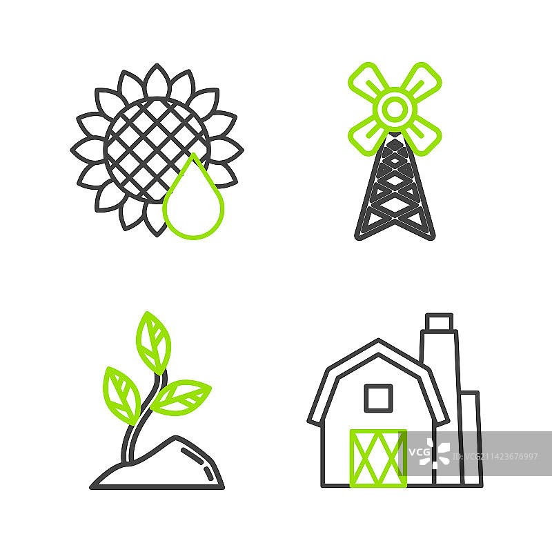 农舍概念、豆芽、风车线条图片素材