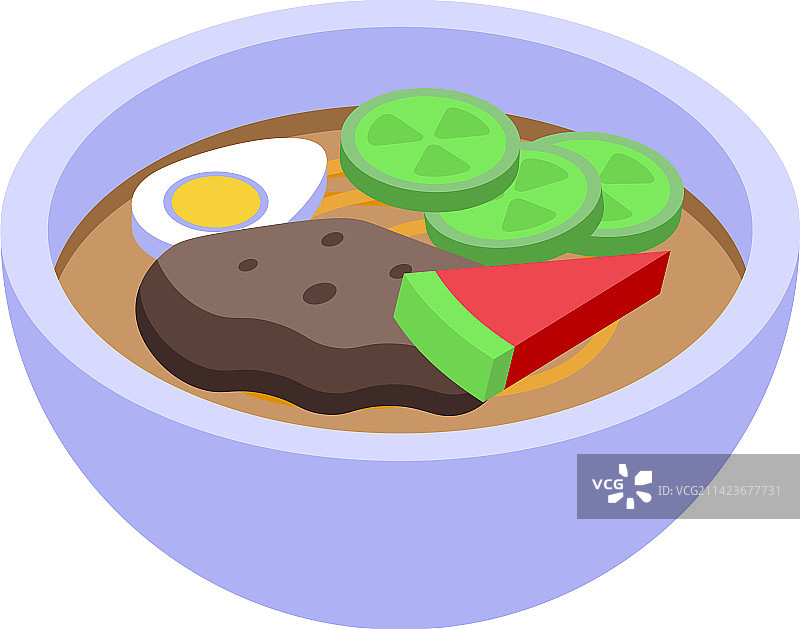 鸡蛋肉汤图标2.5D日式料理图片素材