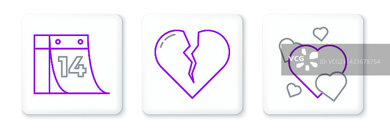 带有2月14日的心形日历线条设计图片素材