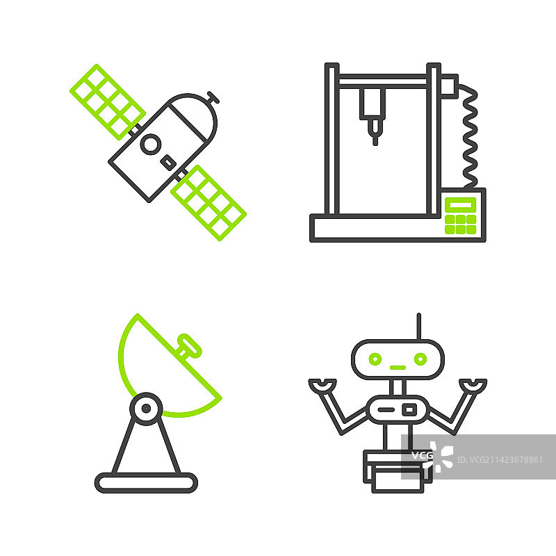 线条机器人：雷达、3D打印机与卫星图片素材