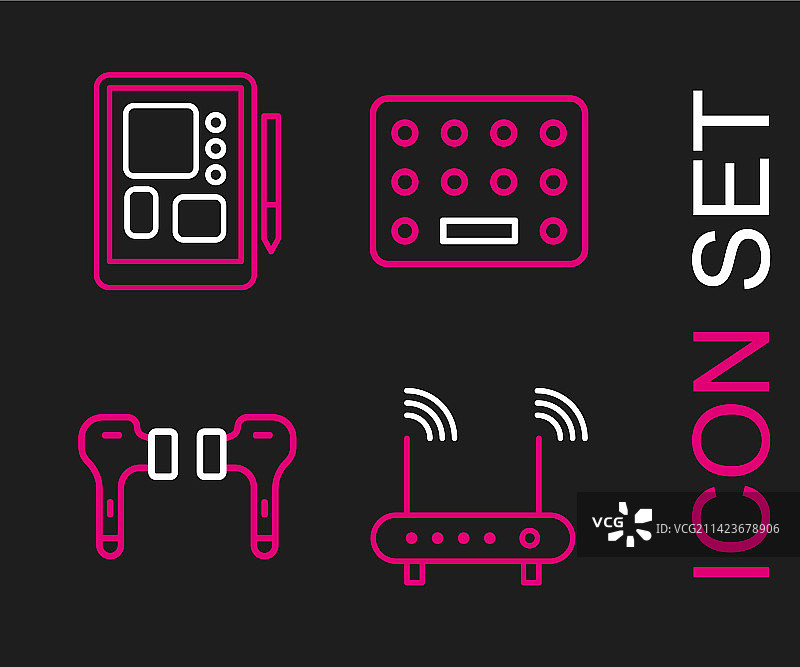 线路、路由器、Wi-Fi信号和耳机图片素材