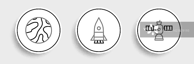 卫星、流星和火箭飞船线条设计图片素材