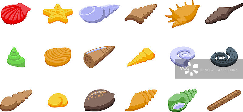 海螺图标等距海滩贝壳套装图片素材