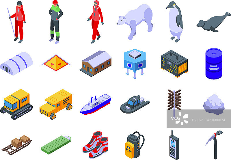 北极探险等距图标集图片素材