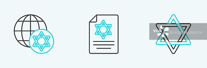 线条大卫之星世界地球仪和以色列图片素材