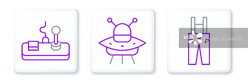 背带裤、游戏手柄和UFO图片素材