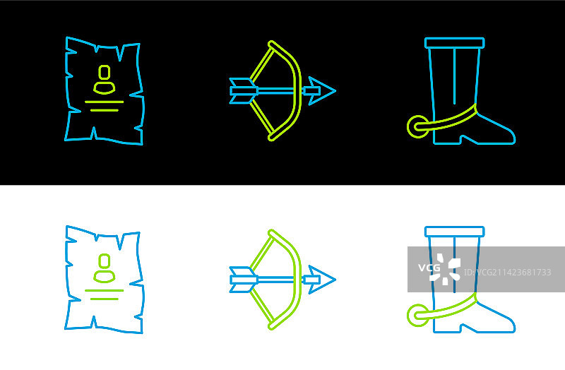 牛仔靴、通缉海报和线条图标图片素材