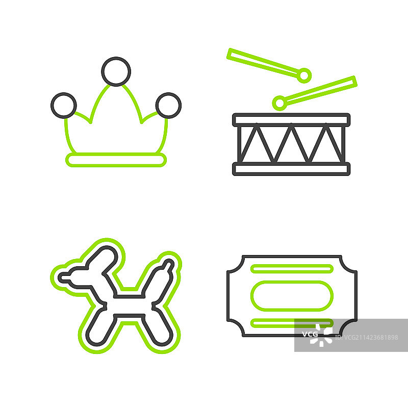 马戏团门票气球狗鼓线条组合图片素材