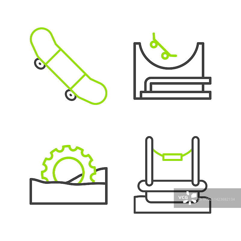 蹦极、摩天轮和滑板公园组合图片素材
