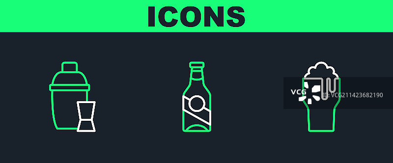 啤酒杯和调酒器线条组合图片素材