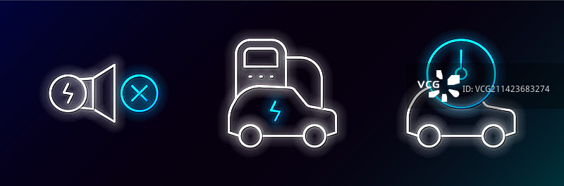 电动汽车马达和发光图标系列线条图片素材