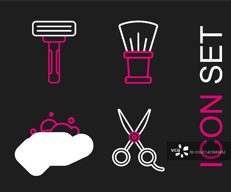 线条、剪刀、理发师、剃须泡沫组合图片素材