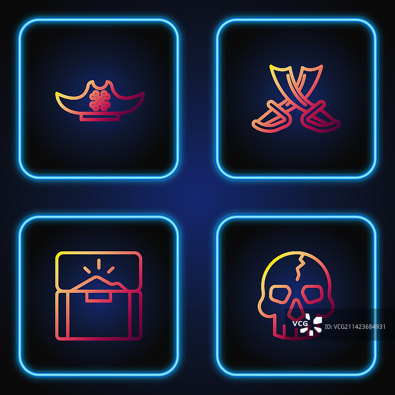 骷髅、古董宝箱、海盗帽线条设计图片素材