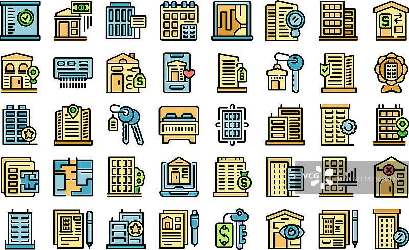 公寓出租图标集（扁平风格）图片素材