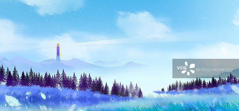 梦幻童话故事露营风景背景插画图片素材