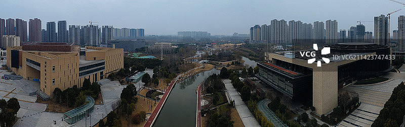漯河 图书馆 城市展示 月湾湖   市民之家 长江路 航拍图片素材
