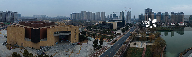 漯河 图书馆 城市展示 月湾湖   市民之家 长江路 航拍图片素材