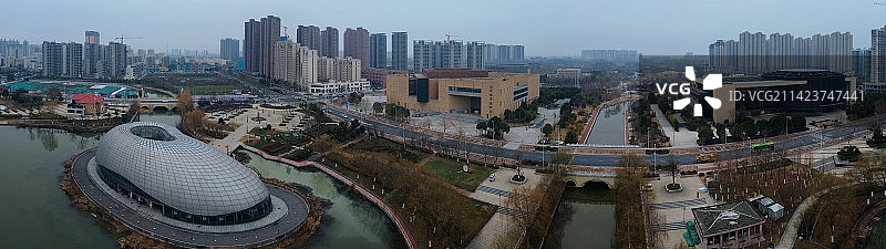 漯河 图书馆 城市展示 月湾湖   市民之家 长江路 航拍图片素材