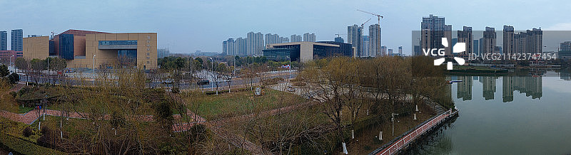 漯河 图书馆 城市展示 月湾湖   市民之家 长江路 航拍图片素材