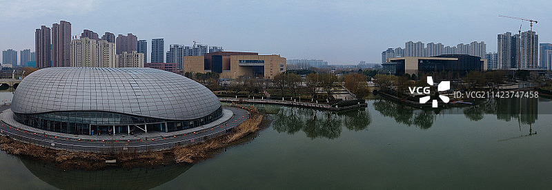 漯河 图书馆 城市展示 月湾湖   市民之家 长江路 航拍图片素材