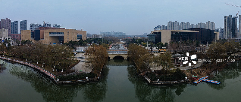 漯河 图书馆 城市展示 月湾湖   市民之家 长江路 航拍图片素材