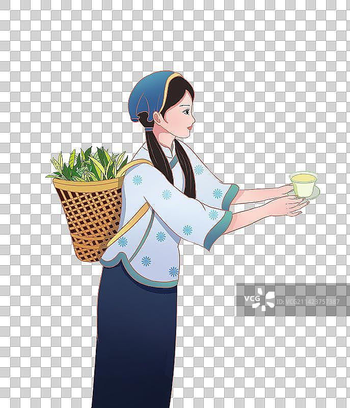 采茶女端着茶杯敬茶图片素材