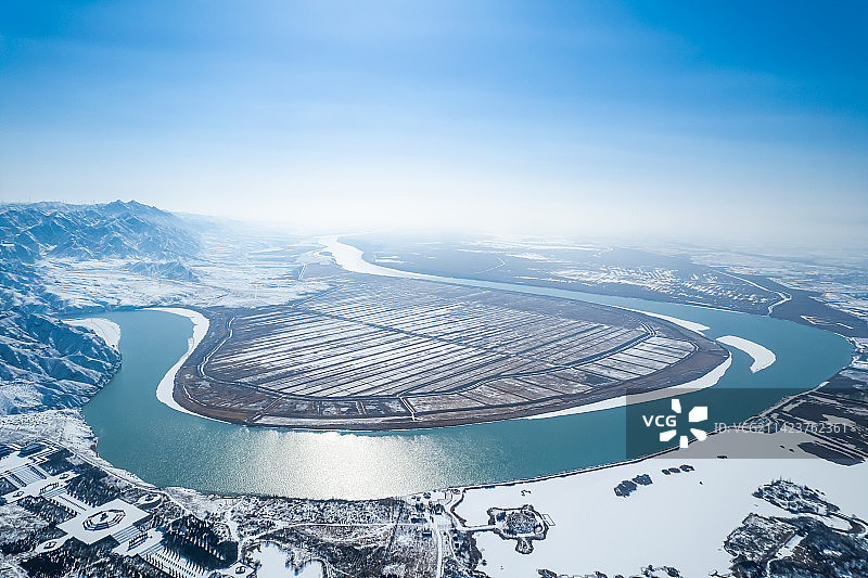 宁夏黄河坛黄河大峡谷冬季雪景图片素材