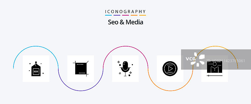 SEO和媒体字形图标包（包含显示）图片素材