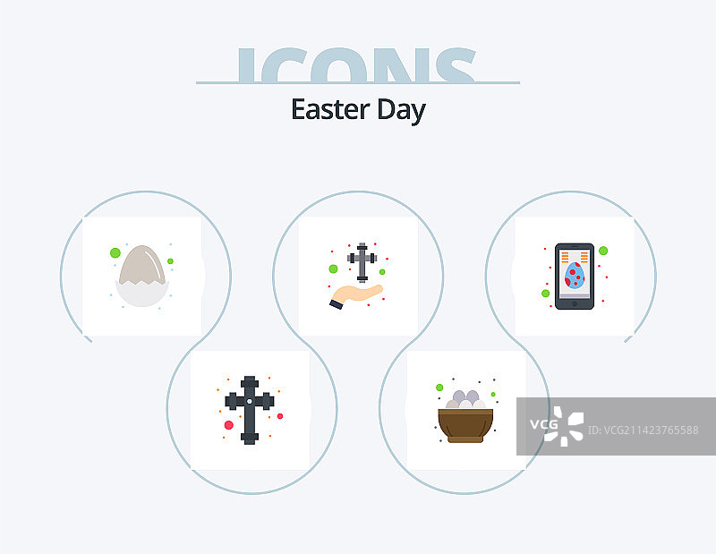 复活节扁平图标包，含5个单元格设计图标图片素材