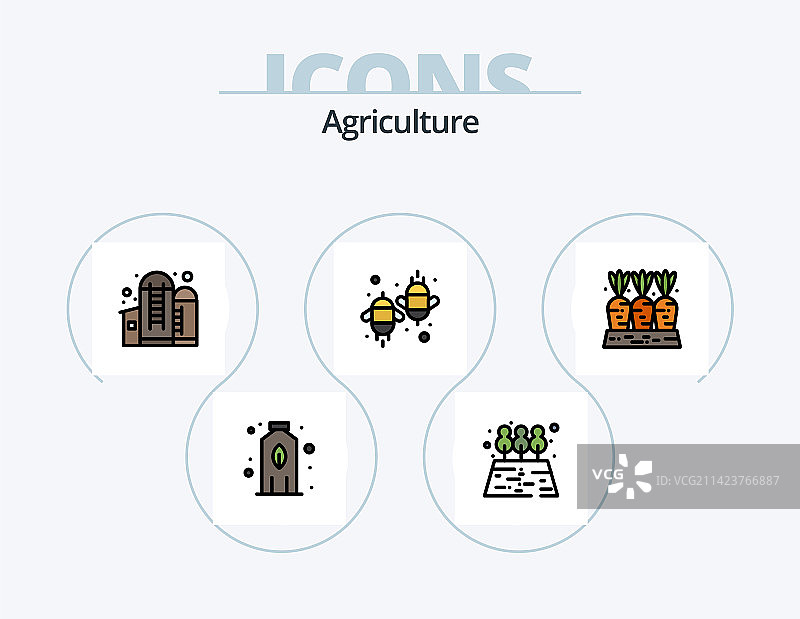 农业线性填充图标包5个图标设计图片素材
