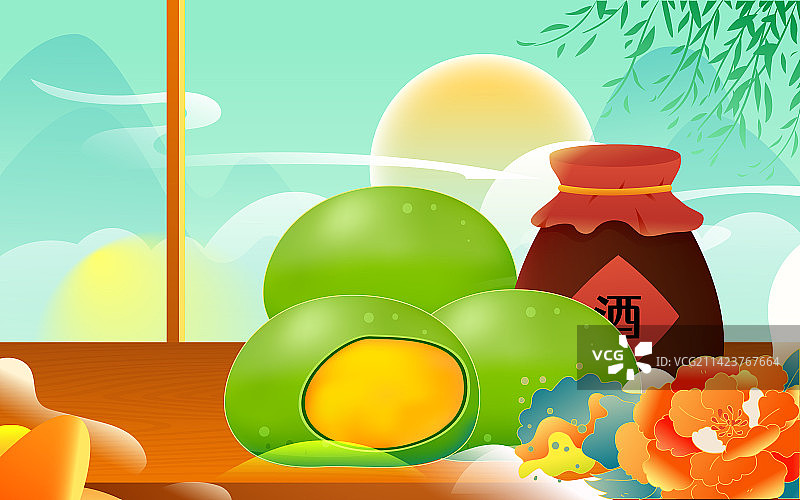 清明节传统节日美食青团小吃寒食节国潮插画图片素材