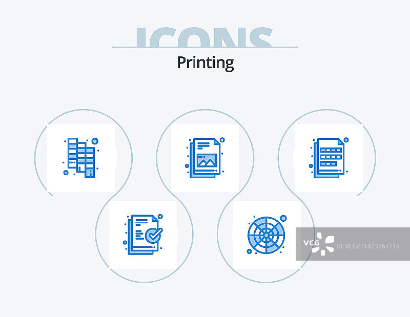 蓝色印刷图标包：5个图标设计图片素材