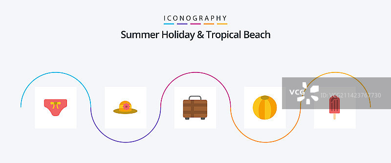 海滩扁平风格图标包：甜点、海滩等图片素材