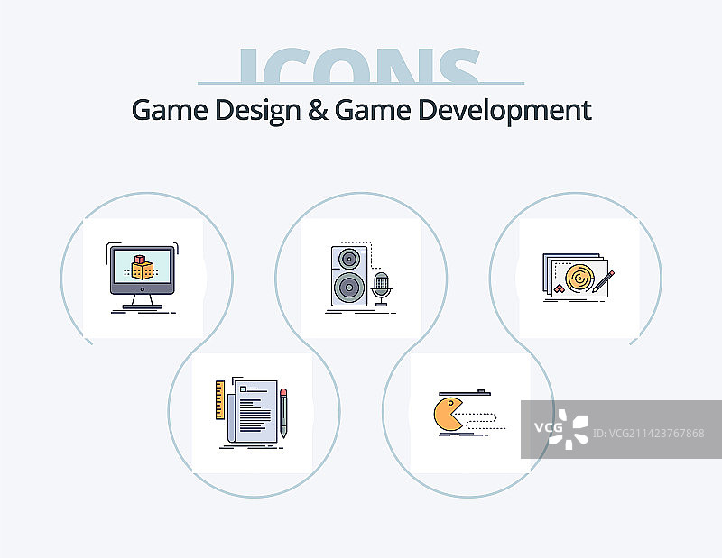 游戏设计与游戏开发线性填充图标图片素材