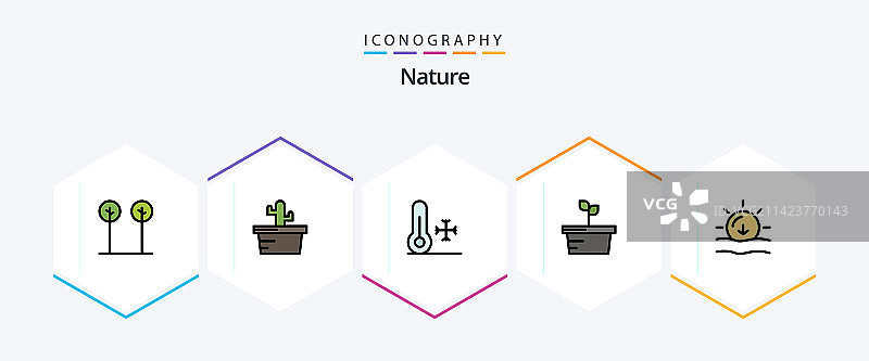 25个自然填充线性图标包，包含天气元素图片素材